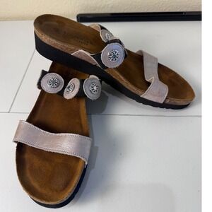 Naot Sandals Women 41 10.5 Leather Rhinestone Embellished Platform Cork Slide